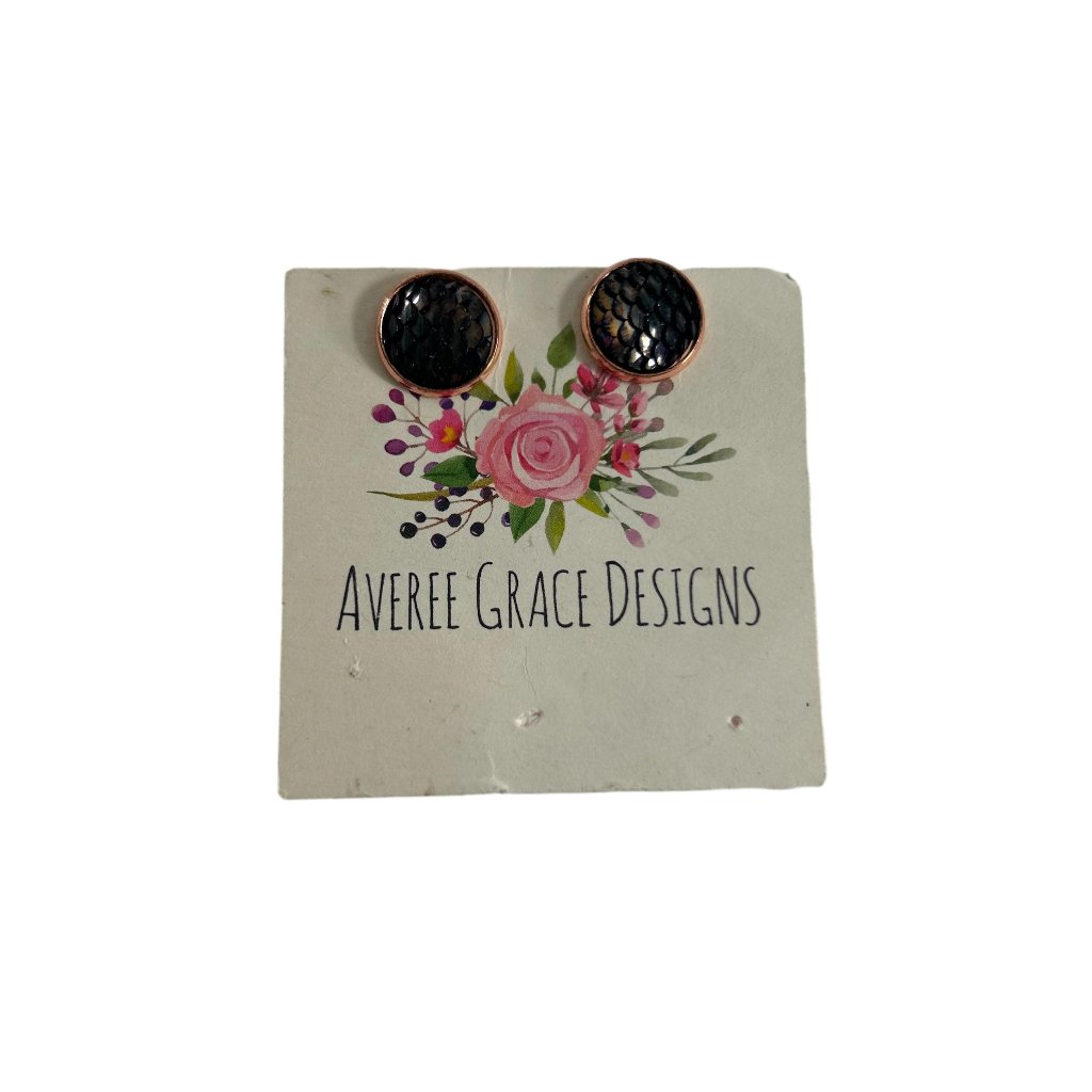 Averee Grace Designs Earrings Textured Fish Scale Button Stud Rose Gold Tone New